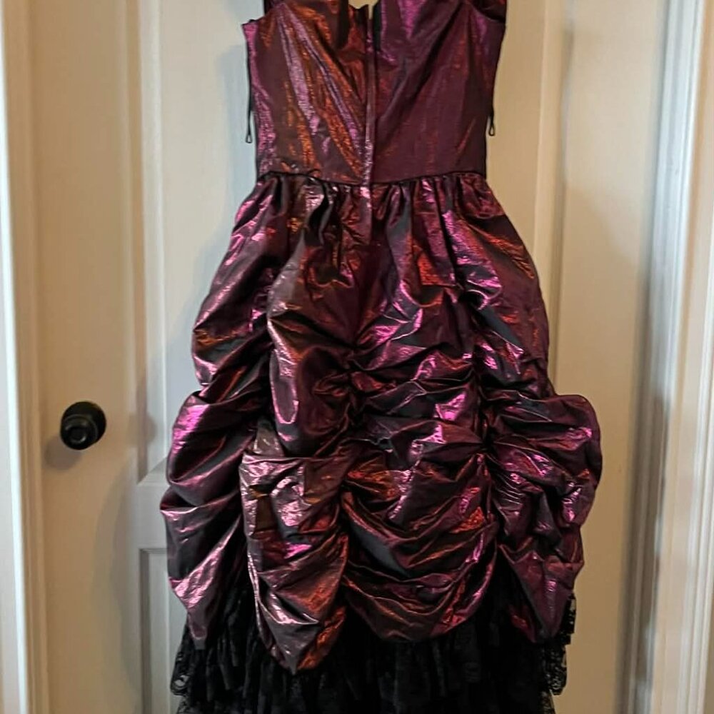 Vintage Loralie Wine Metallic Goth Core Laced Ruffled Dress size 12 - Picture 4 of 7